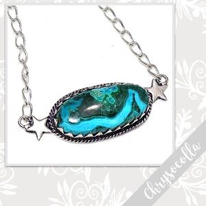 Chrysocolla Large Eclectic Silver Artisan Necklace, 18” (Green, Turquoise Blue)